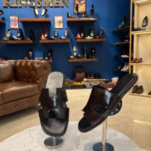 Dark Brown Leather Slippers