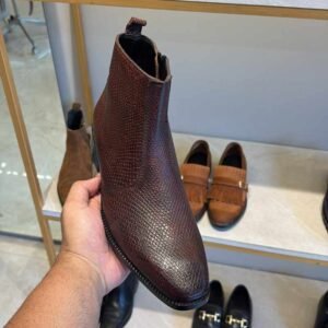 Brown Lizard Texture Italian Leather Boots
