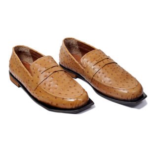 Beige Ostrich Slip On Loafers