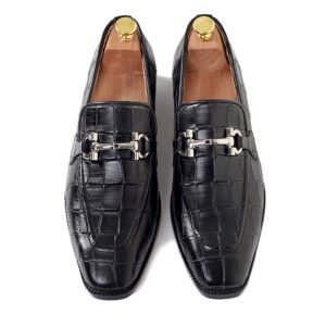 Croc-Embossed Leather Slip-Ons