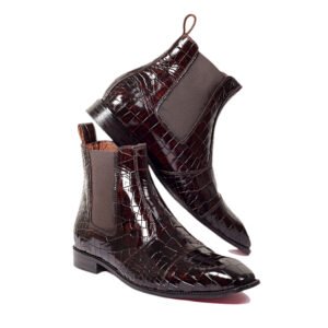 Men's Genuine Leather Chelsea Boots with Brogue Detailing
